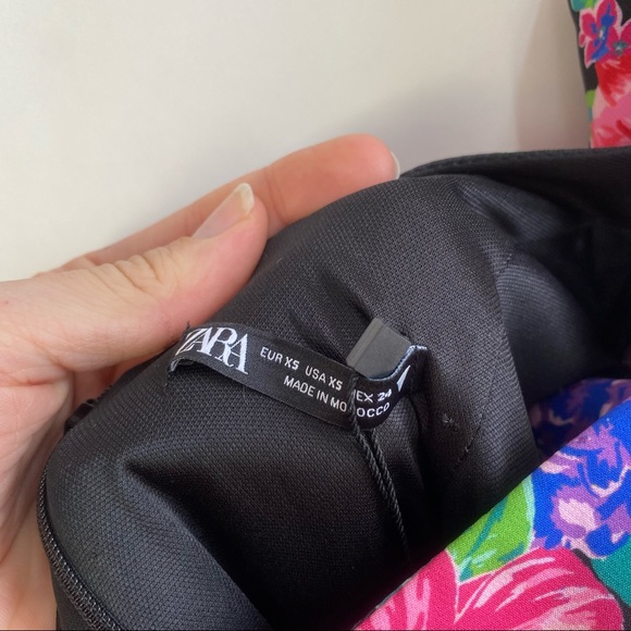 Zara Pink Floral Heart Neckline Puff Sleeve Belted Romantic Mini Dress NWT - Picture 13 of 16